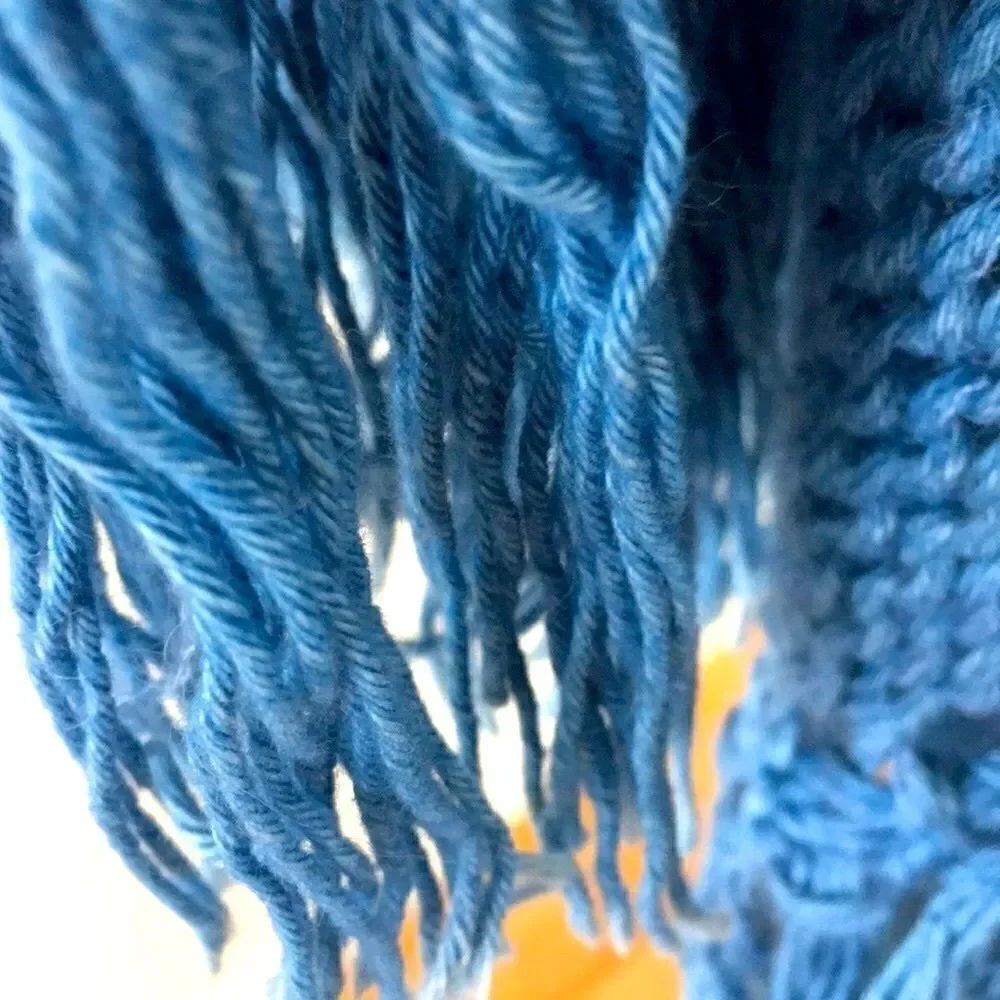 HAND CRAFTED Chunky Scarf Shawl fringe denim wool cotton mohair cashmere silk